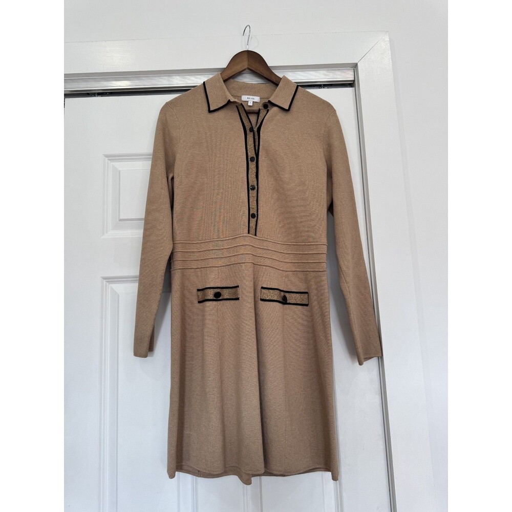 Reiss Womens L Beige Gemima Button Collar Sweater Dress Classic Minimal Preppy